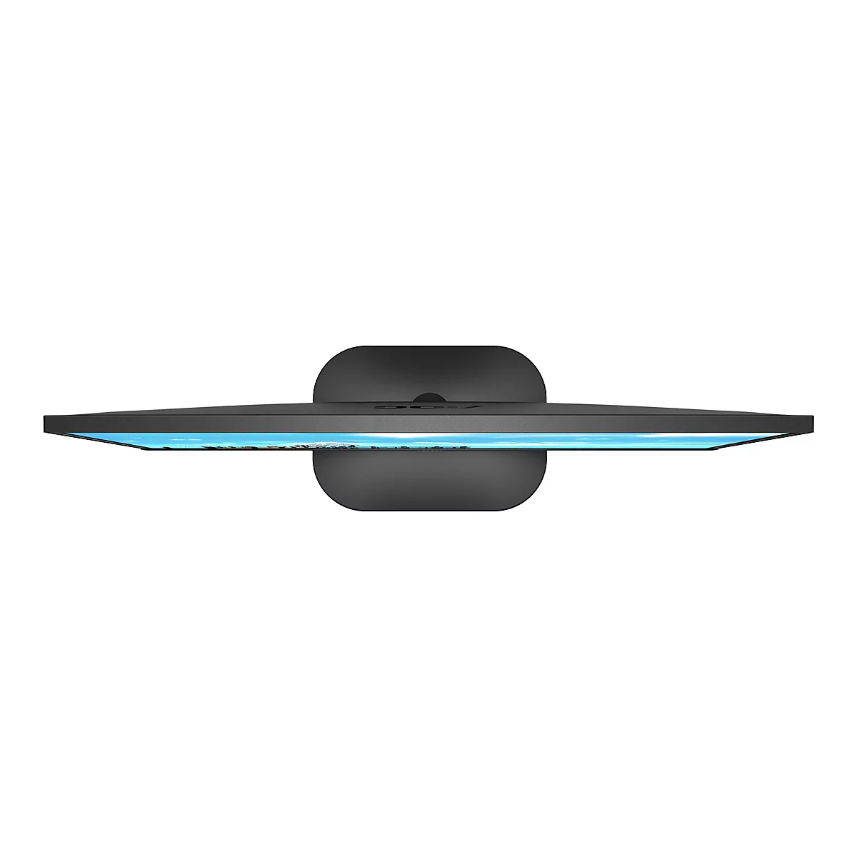 AOC Monitor von oben gesehen, schlankes Design mit schwarzem Standfuß vor weißem Hintergrund.