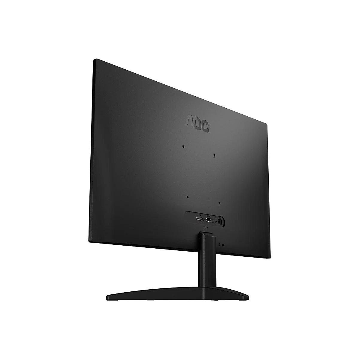 Moniteur AOC noir, vue arrière, avec ports et logo, sur fond blanc.