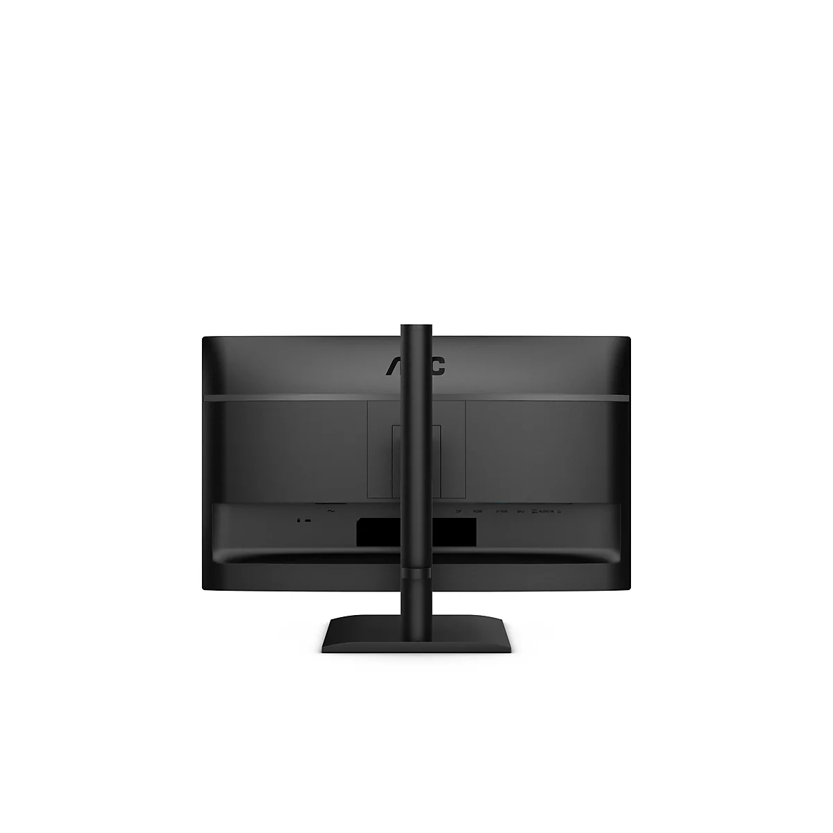 Rückansicht eines schwarzen AOC-Monitors mit Standfuß, Anschlüssen und Logo.