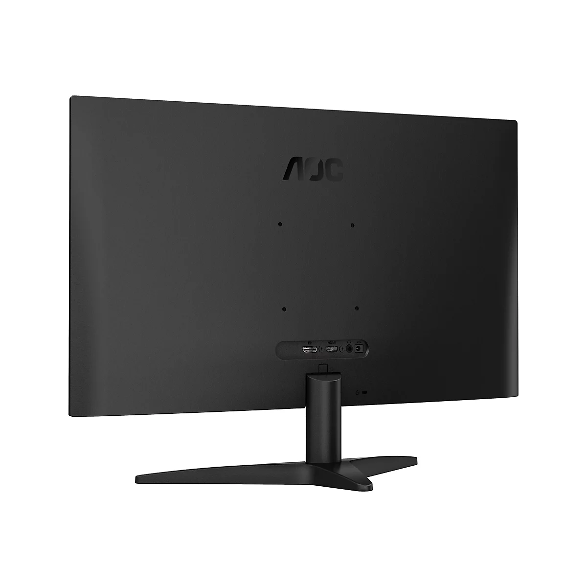 Rückseite eines schwarzen AOC-Monitors, Anschlüsse erkennbar. AOC-Logo oben.