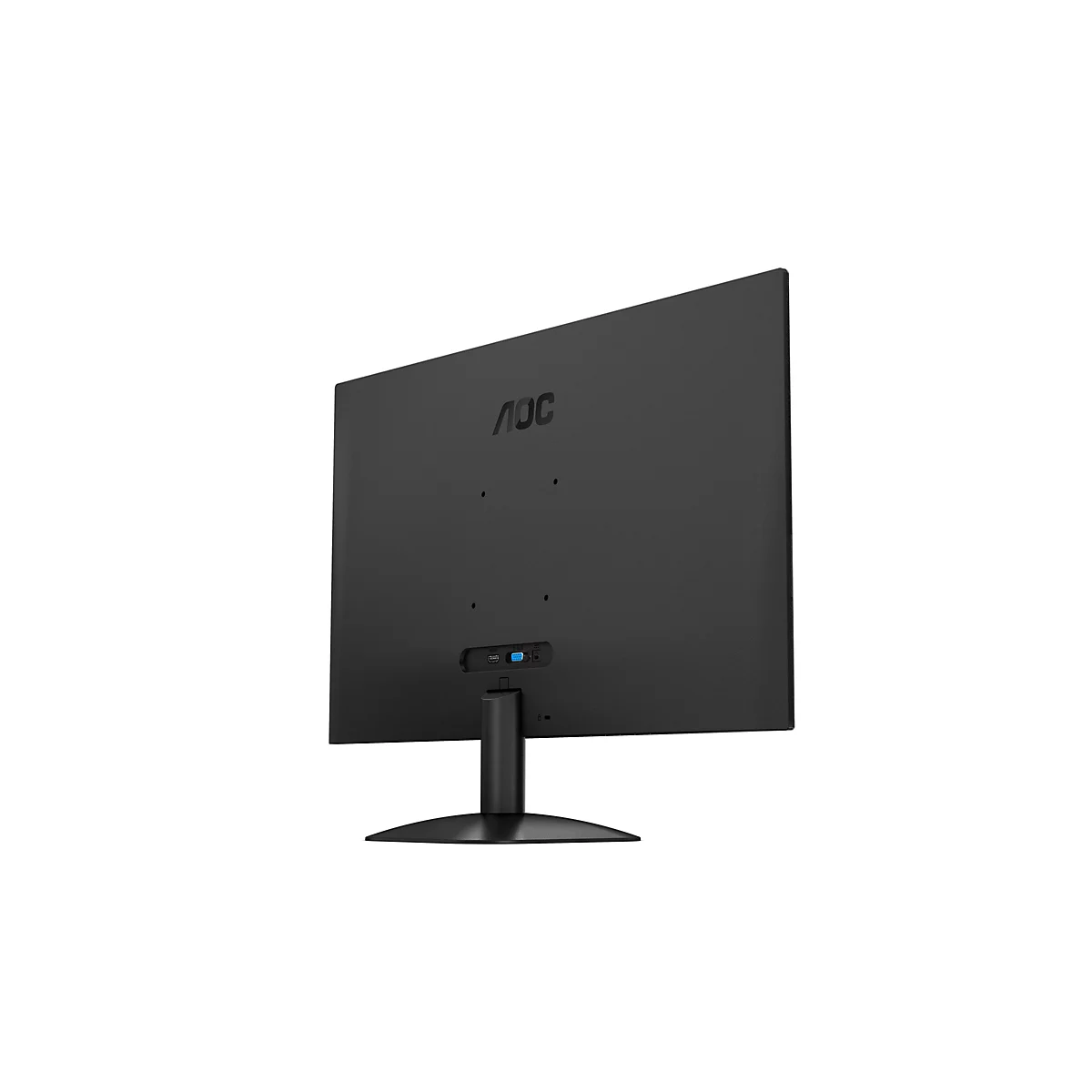 Moniteur noir, dos visible. Avec le logo AOC. Connexions en bas, sur fond blanc.