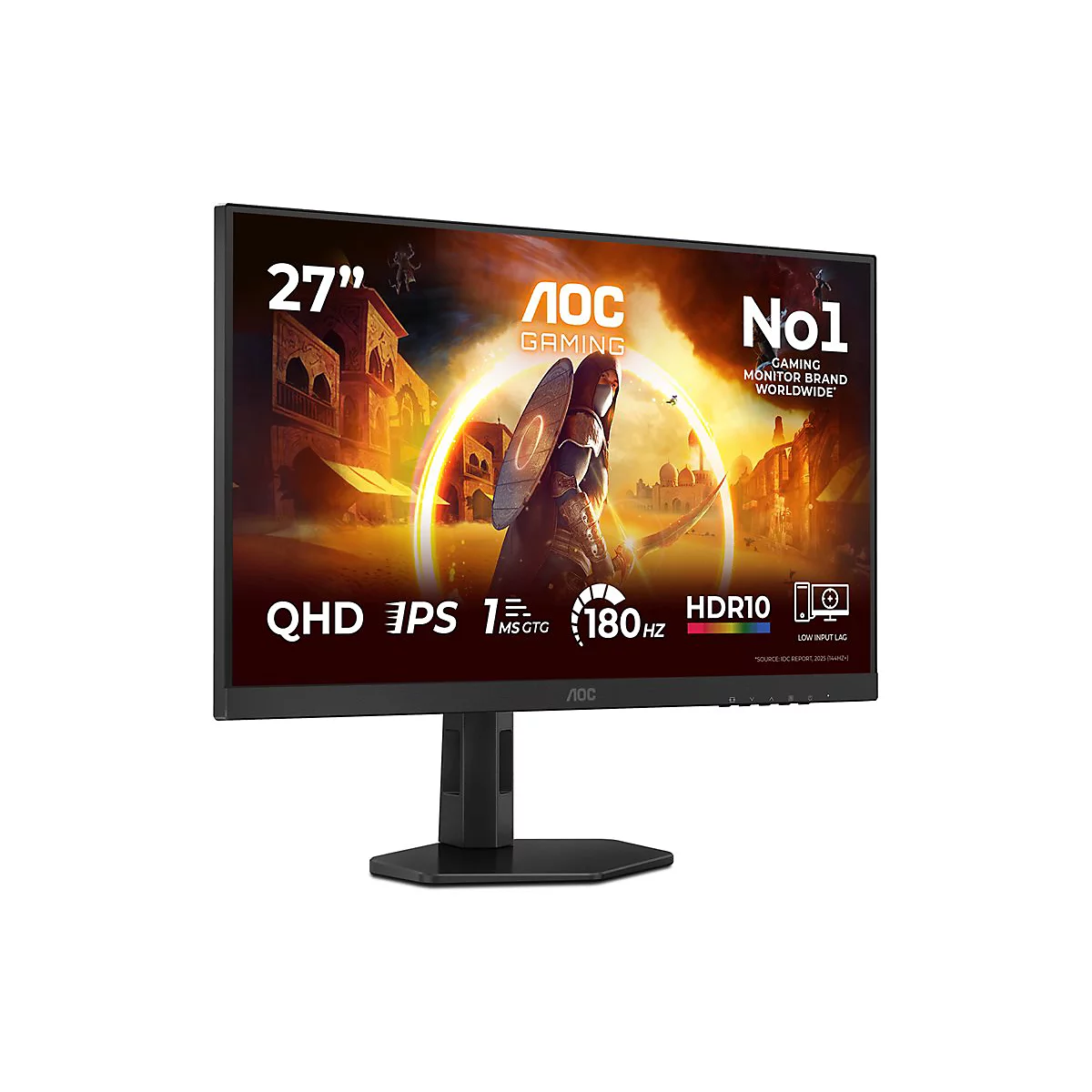 27-Zoll AOC Gaming Monitor mit QHD-Auflösung, 180Hz Bildwiederholrate und HDR10-Unterstützung.