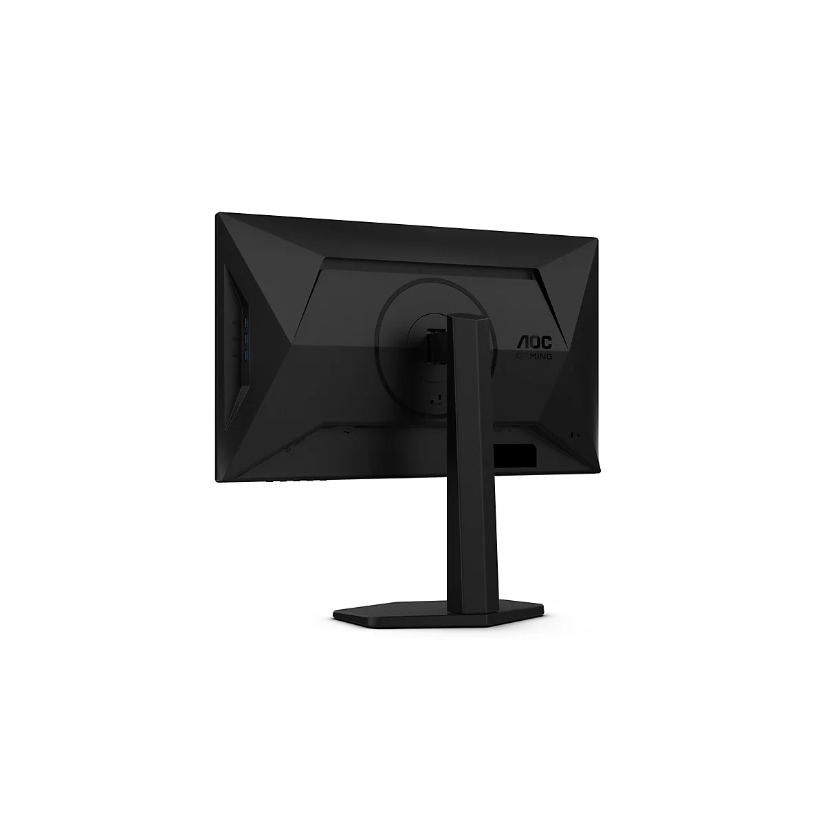 Schwarzer Monitor von hinten, Hersteller AOC, Gaming-Edition, auf weißem Hintergrund.