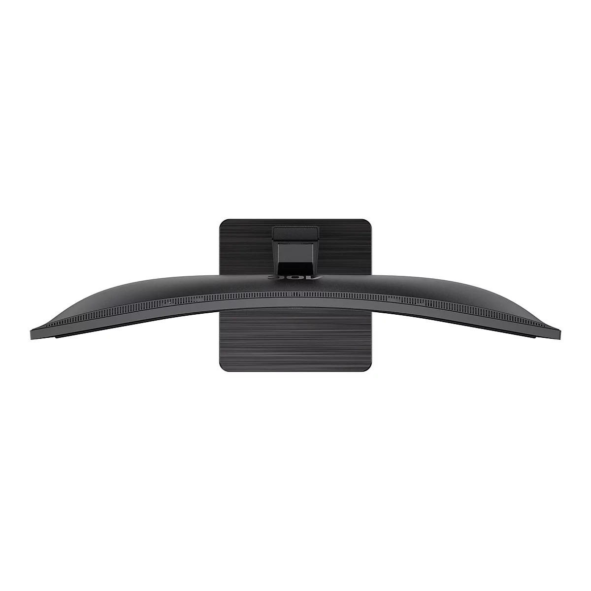 Ansicht von oben auf einen schwarzen, gebogenen AOC-Monitor mit rechteckigem Standfuß.