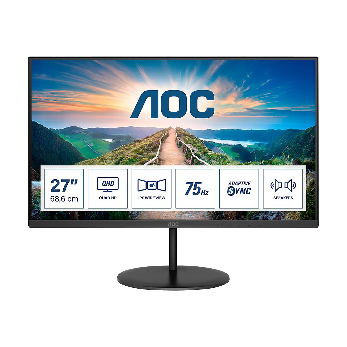 AOC Q27V4EA - LED-Monitor - 68.6 cm (27') - 2560 x 1440 QHD @ 75 Hz - IPS - 250 cd/m²