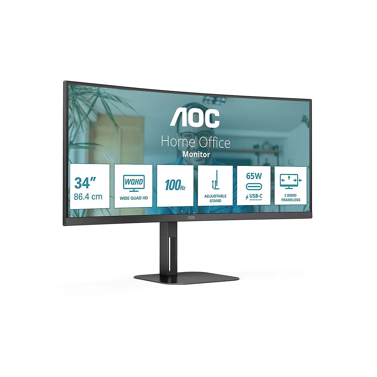 AOC Value-line CU34V5C/BK - V5 series - LED-Monitor - gebogen - 86.4 cm (34') - 3440 x 1440 WQHD @ 100 Hz