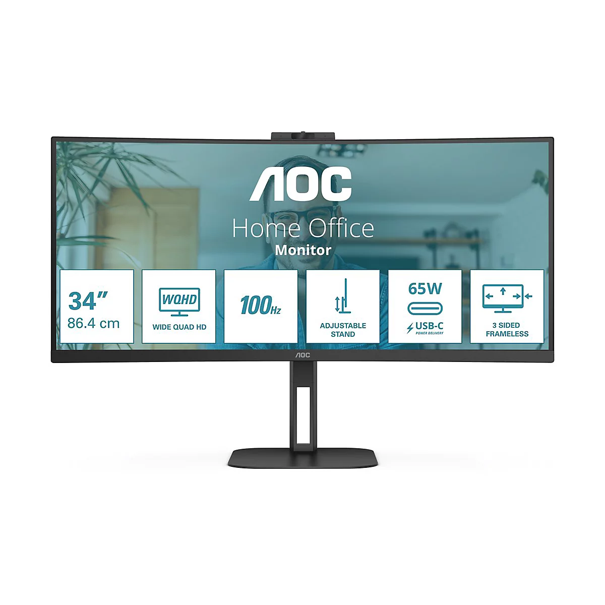 AOC Value-line CU34V5C/BK - V5 series - LED-Monitor - gebogen - 86.4 cm (34') - 3440 x 1440 WQHD @ 100 Hz