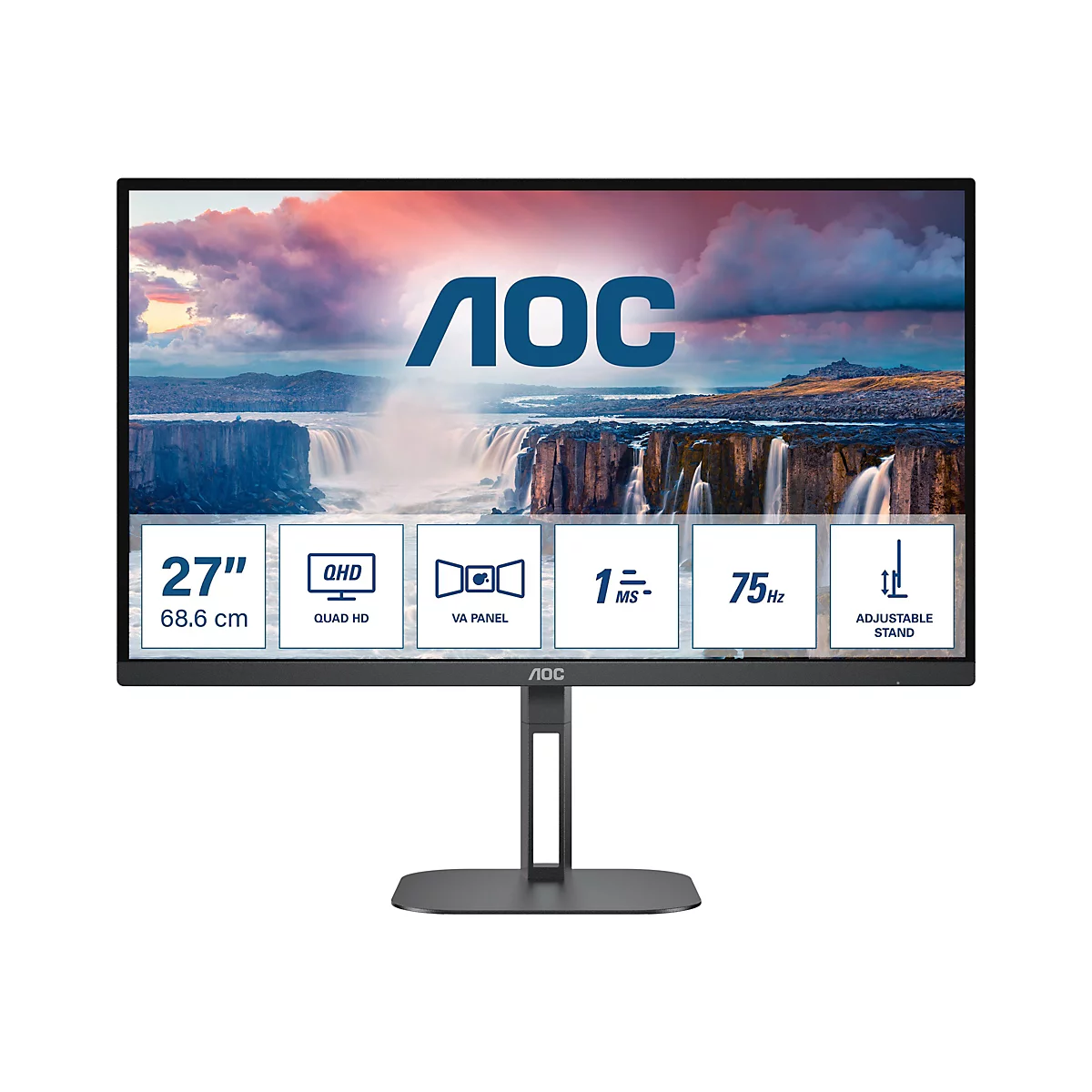 AOC Value-line Q27V5N/BK - V5 series - LED-Monitor - 68.6 cm (27') - 2560 x 1440 QHD @ 75 Hz - VA