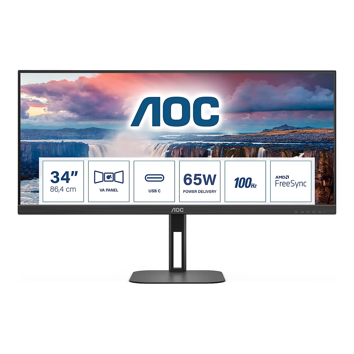 AOC Value-line U34V5C/BK - V5 series - LED-Monitor - 86.4 cm (34') - 3440 x 1440 WQHD @ 100 Hz - VA