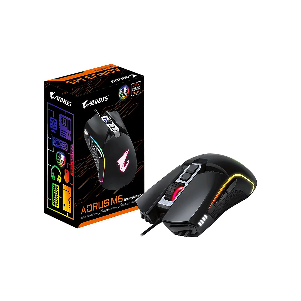 AORUS M5 - Maus - Für Rechtshänder - optisch - kabelgebunden - USB