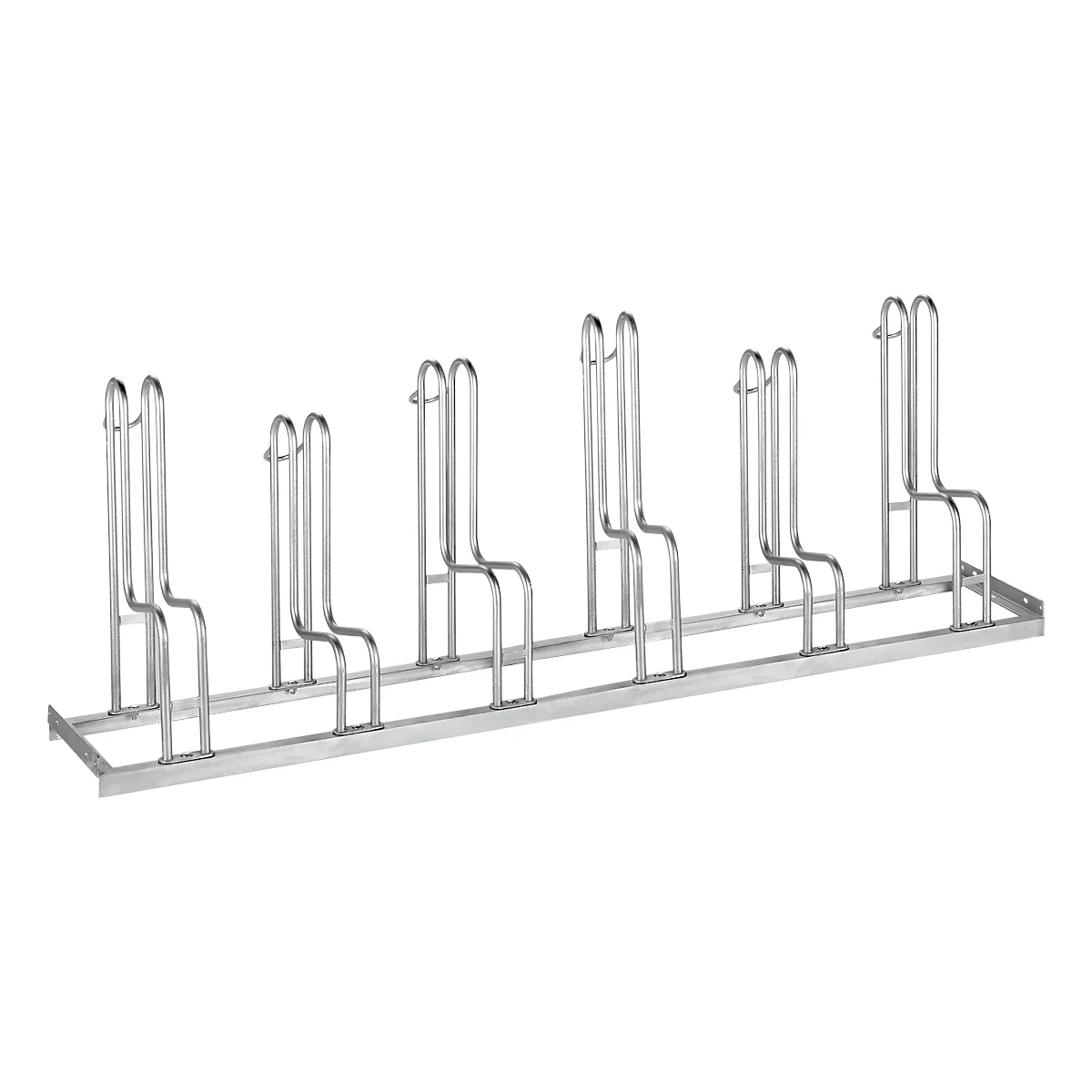 Aparcabicis con soportes de rueda, unilateral, para ruedas de hasta 55 mm ancho, An 2100 x P 1850 x Al 740 mm, acero galvanizado en caliente, 6 plazas, desmontado