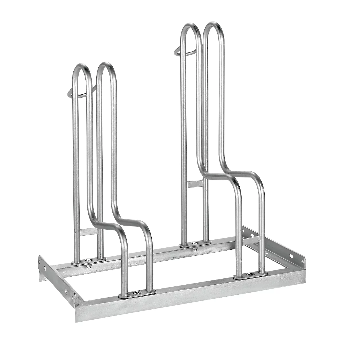 Aparcabicis con soportes de rueda, unilateral, para ruedas de hasta 55 mm ancho, An 700 x P 1850 x Al 740 mm, acero galvanizado en caliente, 2 plazas, desmontado