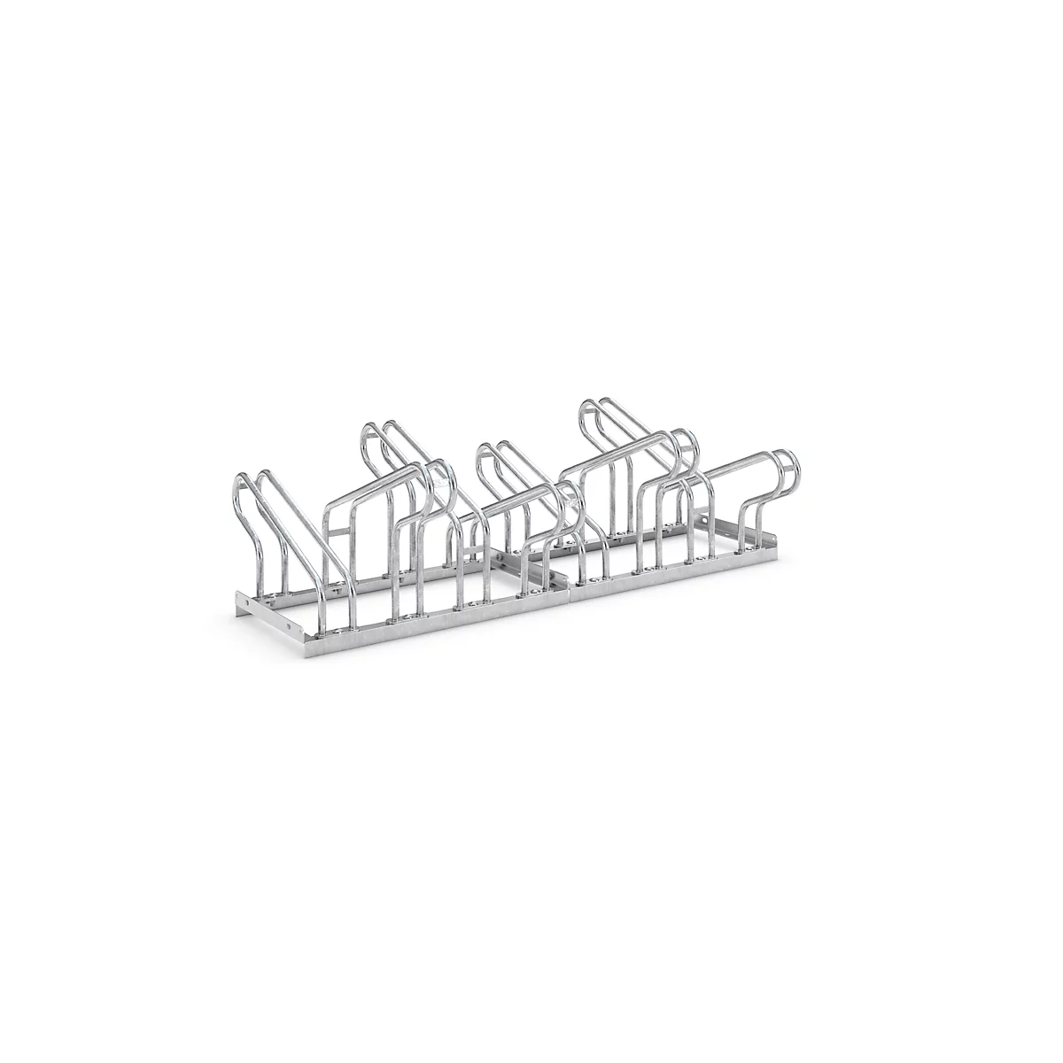 Aparcabicis con soportes de rueda WSM, bilateral, para ruedas de hasta 55 mm ancho, An 1400 x P 3200 x Al 500 mm, acero galvanizado en caliente, 8 plazas, desmontado