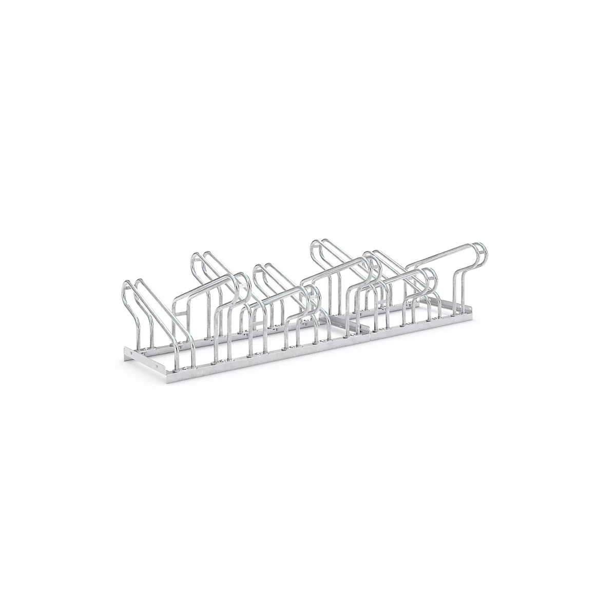 Aparcabicis con soportes de rueda WSM, bilateral, para ruedas de hasta 55 mm ancho, An 1750 x P 3200 x Al 500 mm, acero galvanizado en caliente, 10 plazas, desmontado