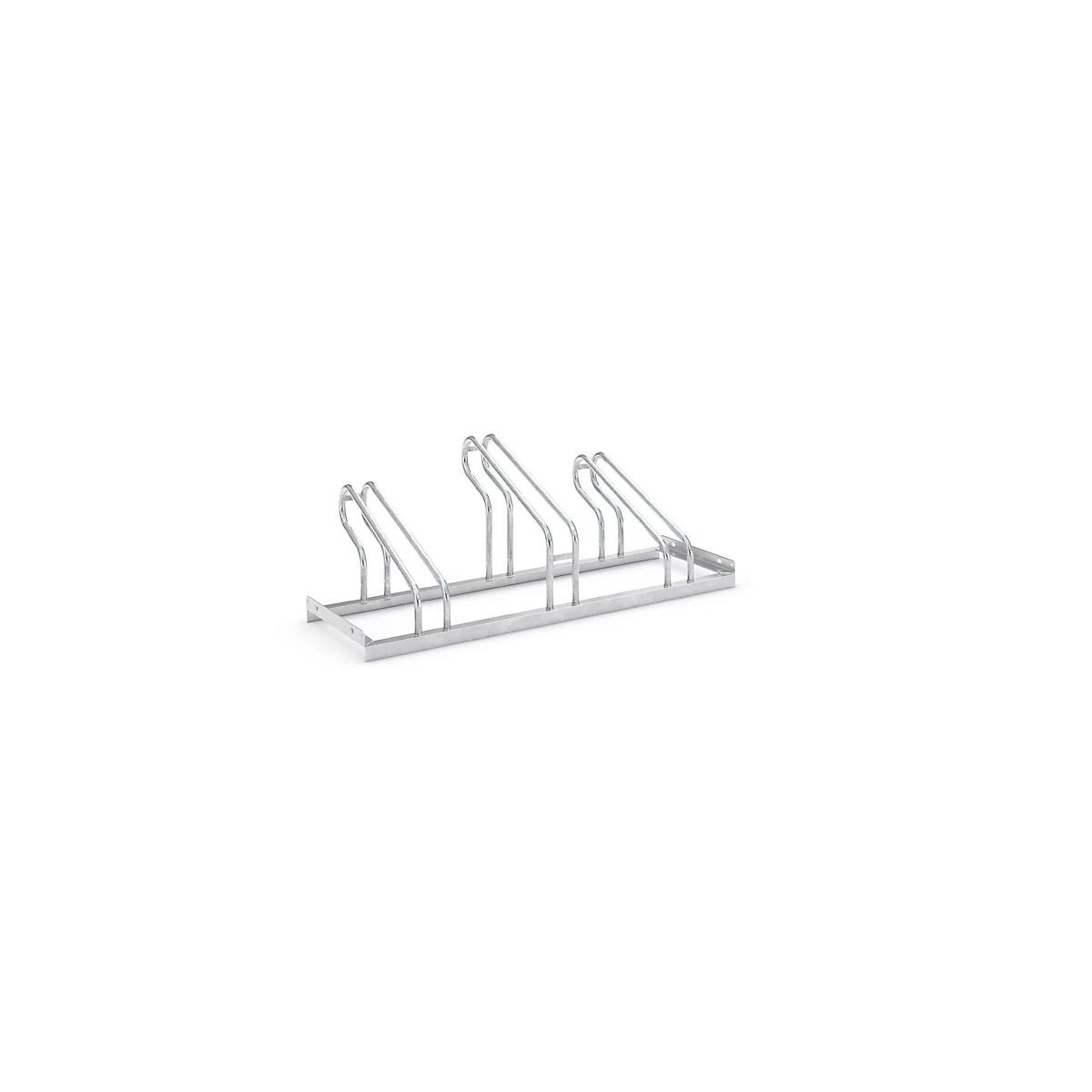 Aparcabicis con soportes de rueda WSM, unilateral, para ruedas de hasta 55 mm ancho, An 1050 x P 1850 x Al 415 mm, acero galvanizado en caliente, 3 plazas, montado