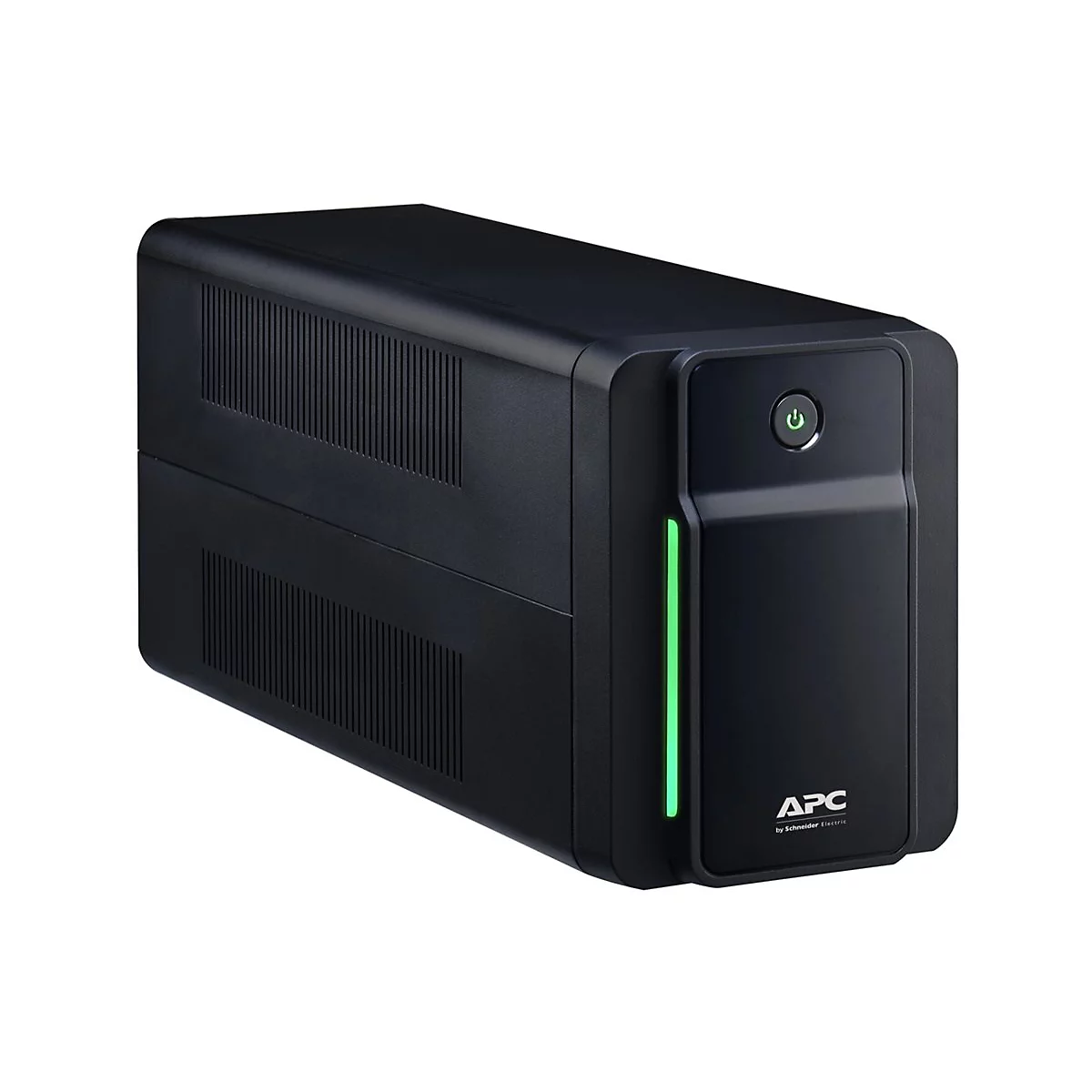 Schwarze USV mit grÃ¼nen LED-Leuchten und dem APC-Logo.
