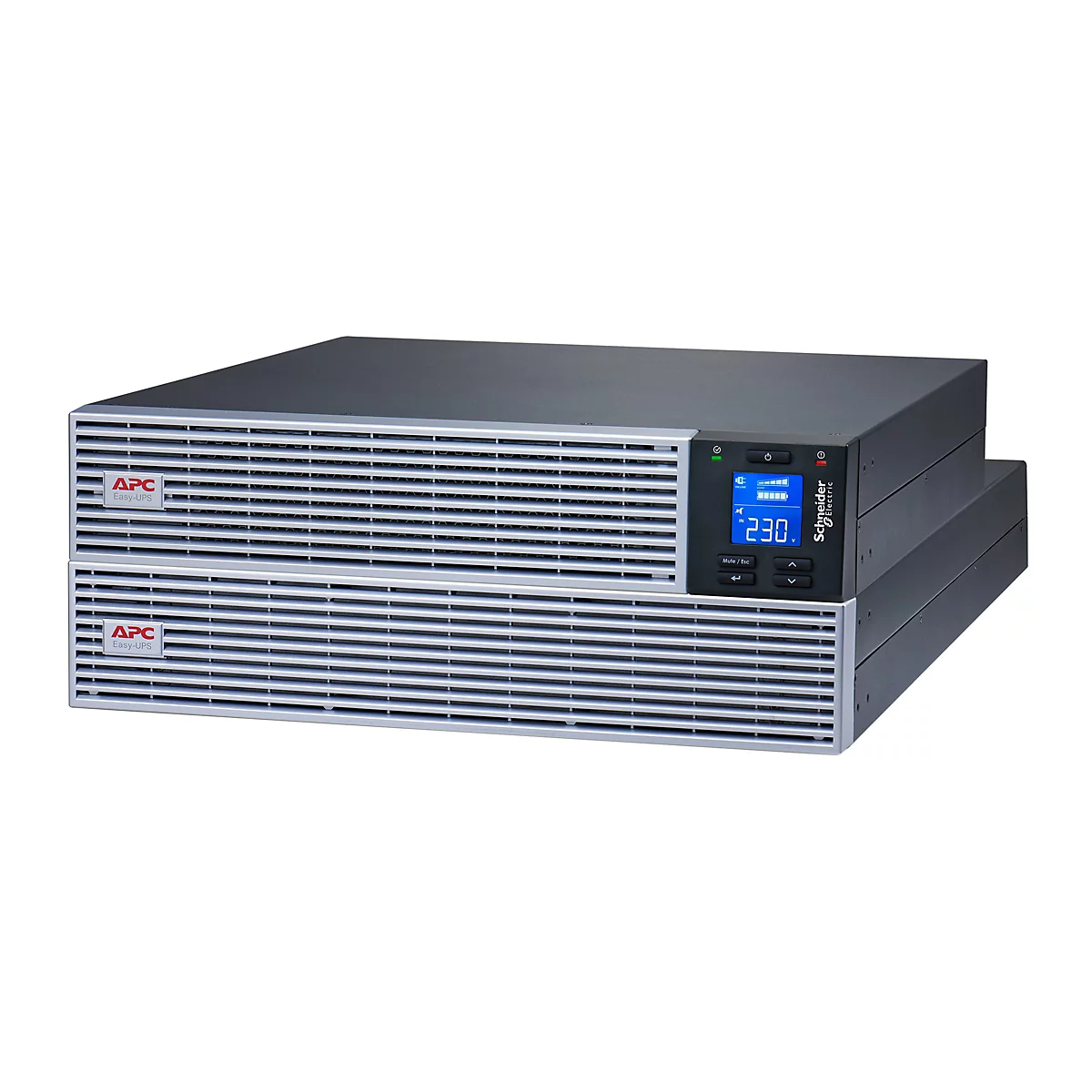 Ein grauer APC USV-Server mit digitaler Anzeige.