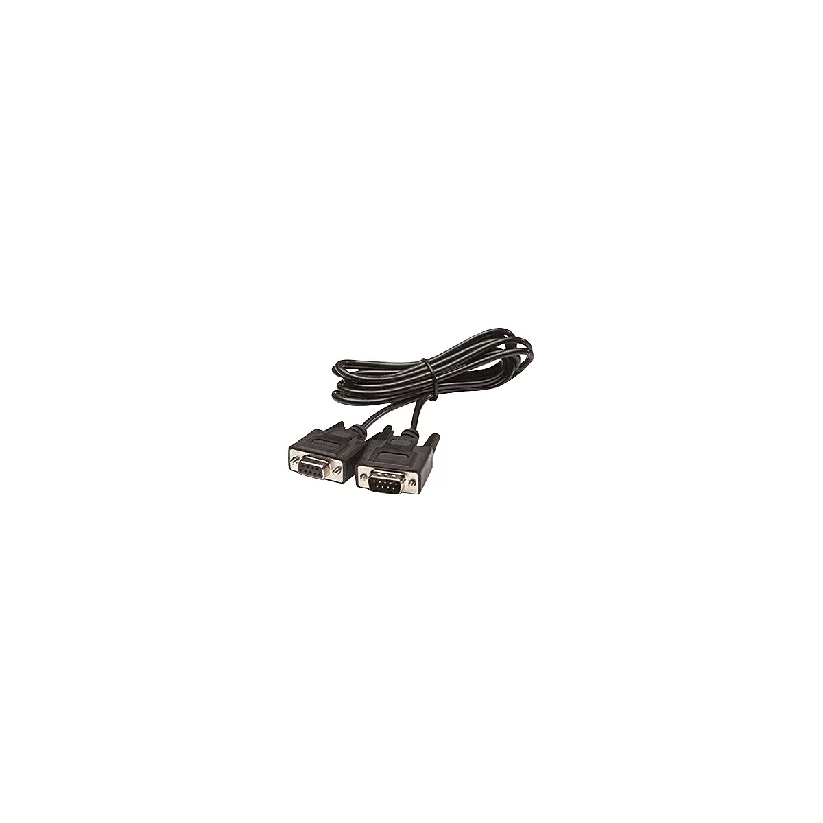 Ein schwarzes Kabel mit zwei DB9-Steckern.