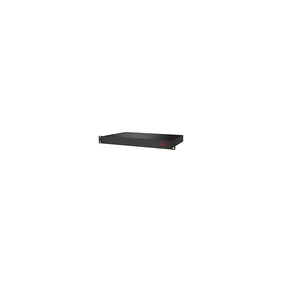 Schwarze APC 1U Rack-Einbaublende aus Metall mit rotem Logo.
