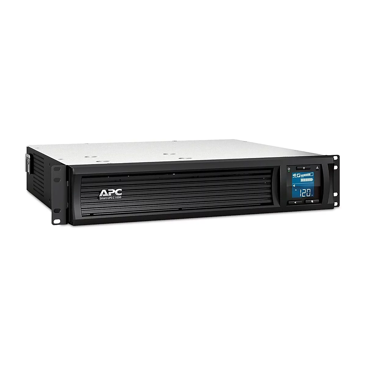 Ein APC Smart-UPS C 1000, eine schwarze, rechteckige USV mit Digitalanzeige, zeigt 120.
