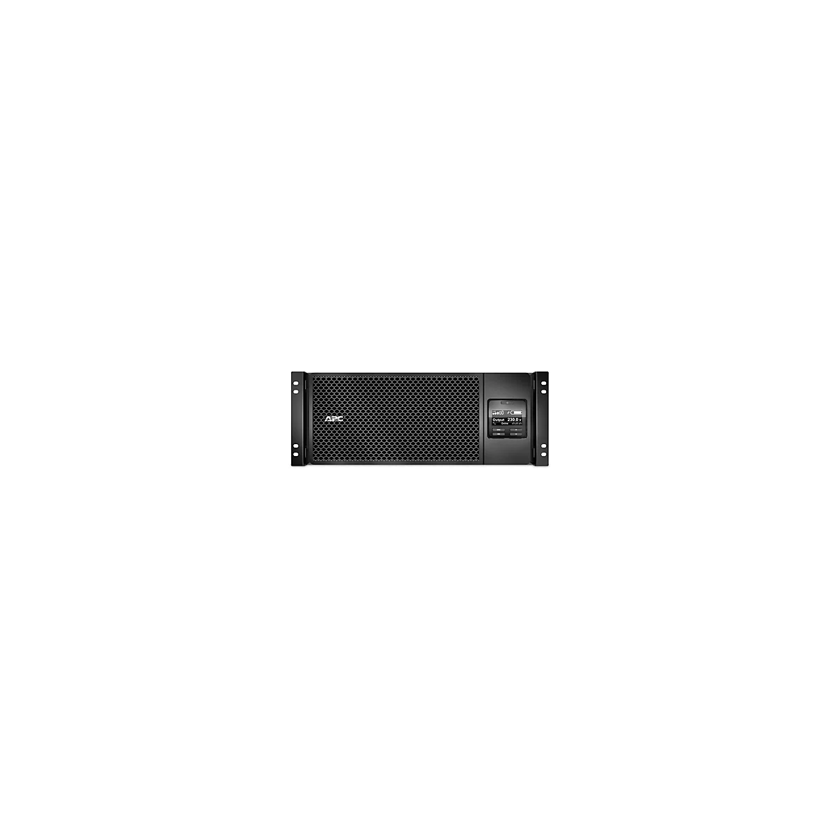 Schwarzes USV-Gerät mit LCD-Bildschirm und APC-Logo.