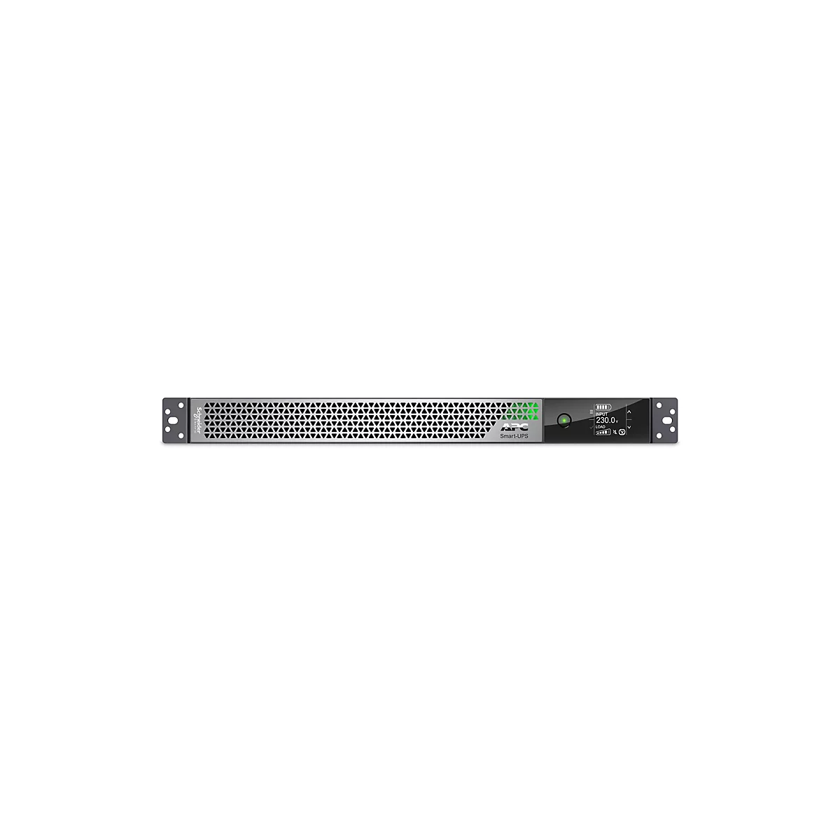 Graues Server-Rack mit Lochmuster, grÃ¼nen Leuchten und Text. Auf weiÃŸem Hintergrund.