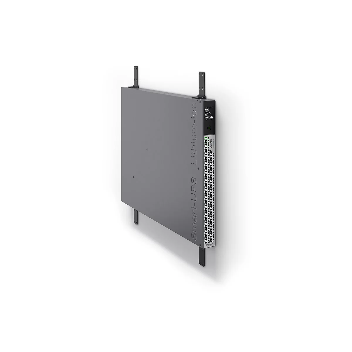 Grauer Stromverteiler an der Wand. Aufschrift Smart-UPS Lithium-ion.