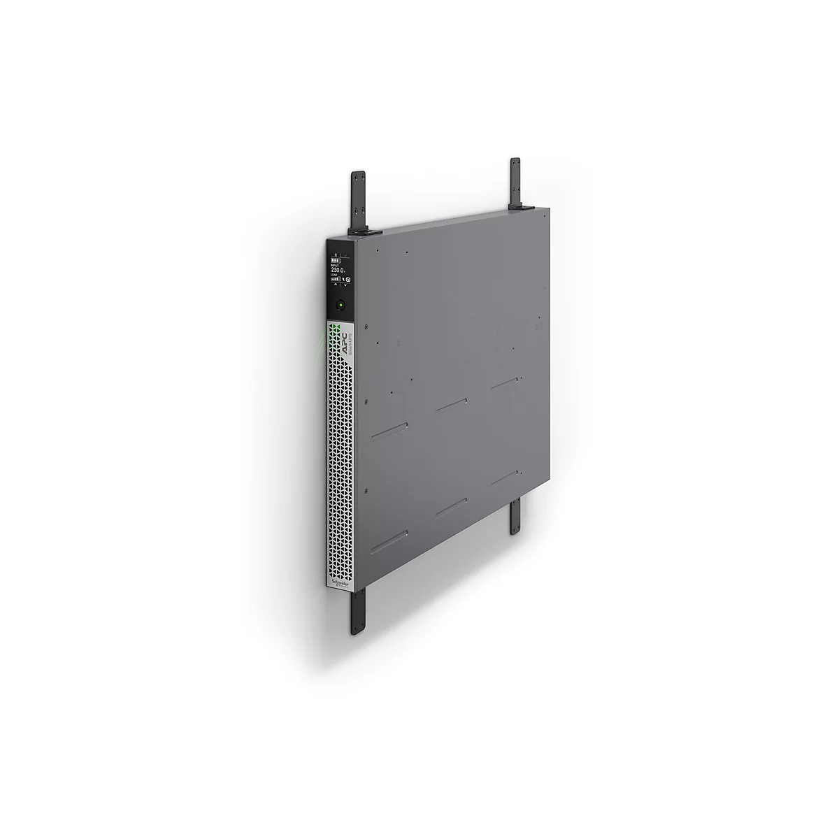 Graues WandgerÃ¤t mit Antennen, an weiÃŸer Wand montiert. Auf der Vorderseite befinden sich Anzeigen.
