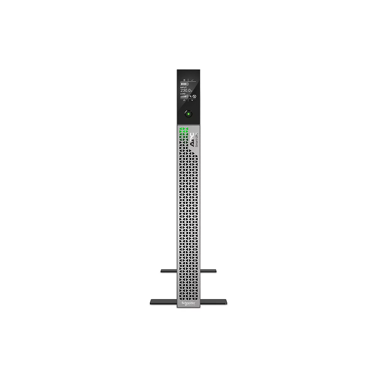 Ein Stromverteiler im Hochformat vor weiÃŸem Hintergrund. Oben ein Display, darunter eine grÃ¼ne LED.