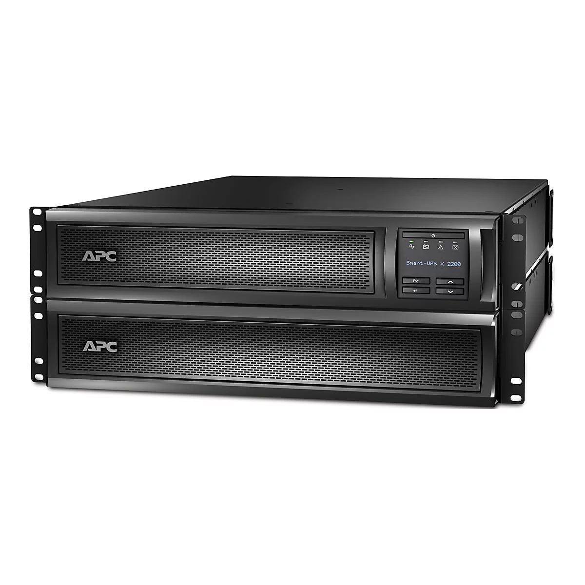 Schwarze USV, APC, Smart-UPS X 2200, mit Display und Lüftungsschlitzen, im 19-Zoll-Rack
