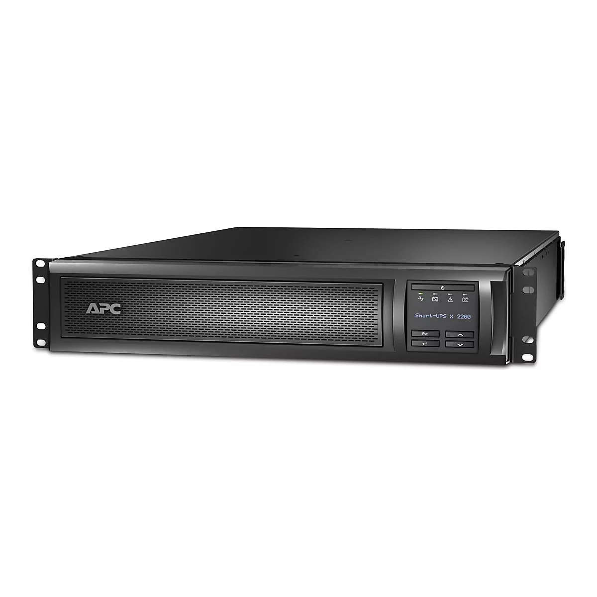 Schwarze USV mit APC-Logo und Smart-UPS X 2200-Anzeige.