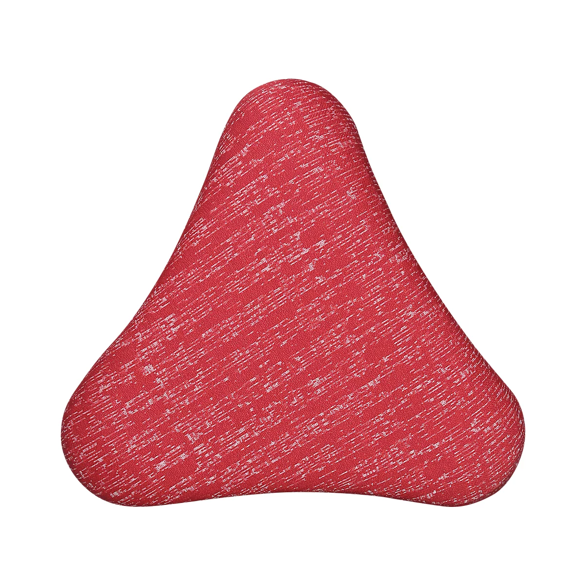 Sillín de bicicleta rojo triangular con veta blanca.