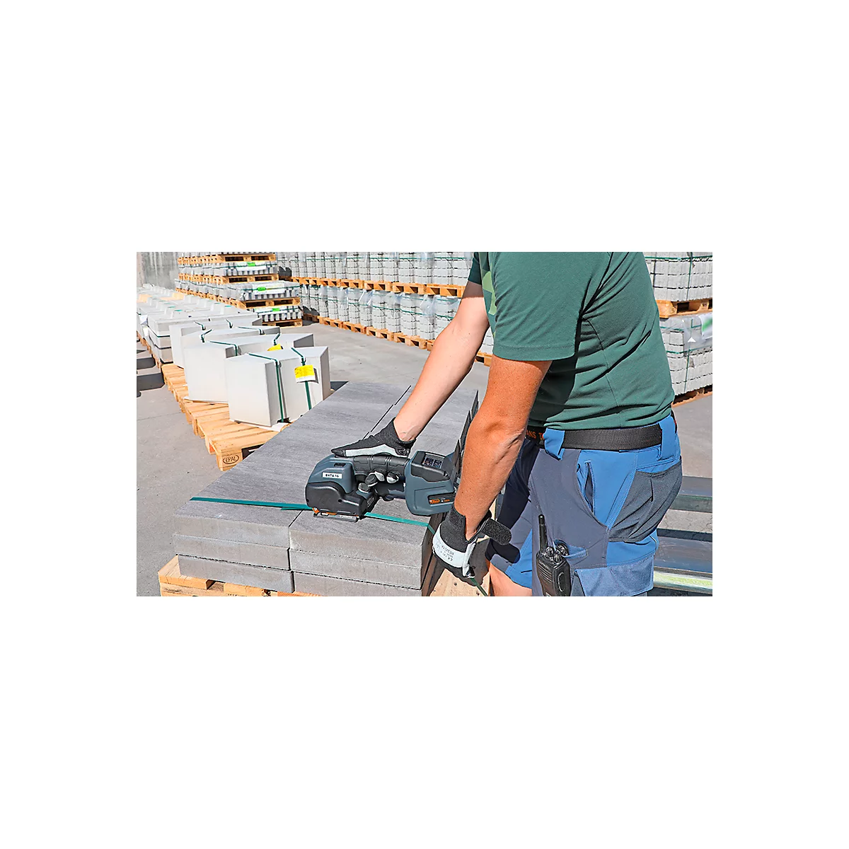 Appareil de cerclage par accu Banholzer et Wenz BXT4-13, pour feuillards PP/PET de L 9-13 mm et épaisseur 0,4-0,8 mm, force de traction jusqu'à 1200 N, 5 modes, noir