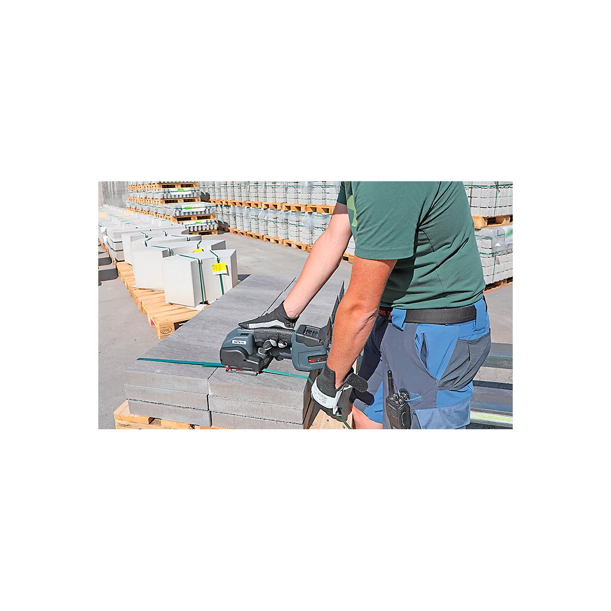 Appareil de cerclage par accu Banholzer et Wenz BXT4-16, pour feuillards PP/PET de L 12-16 mm et épaisseur 0,5-1,00 mm, force de traction jusqu'à 2500 N, 5 modes, noir