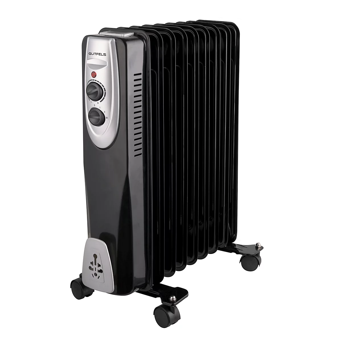 Appareil de chauffage Gutfels HR 32009 sw, 800/1200/2000 W, 3 niveaux, 9 ailettes, poignée de transport, thermostat, roulettes de transport, L 410 x P 230 x H 540 mm, noir