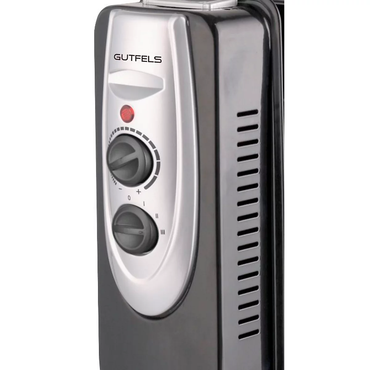 Appareil de chauffage Gutfels HR 32011 sw, 800/1200/2000 W, 3 niveaux, 11 ailettes, poignée de transport, thermostat, roulettes de transport, L 490 x P 230 x H 540 mm, noir