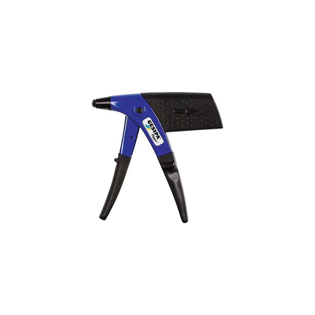Pince à rivets bleue et noire avec l'inscription "GESIPA Flipper".