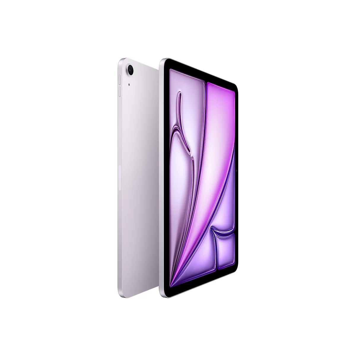 Ein lilafarbenes Tablet in Nahaufnahme, das leicht angewinkelt ist. Der Bildschirm zeigt eine abstrakte, glatte, violette Grafik.