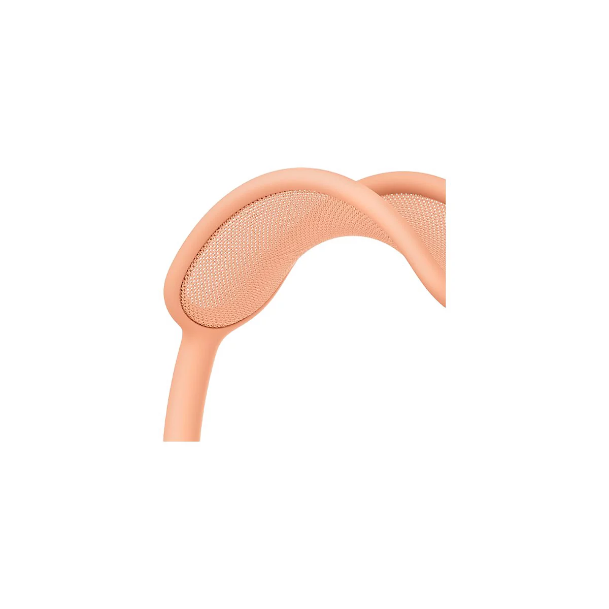 Gros plan d'un casque rose se pliant doucement. La partie supérieure est recouverte d'un tissu en maille.