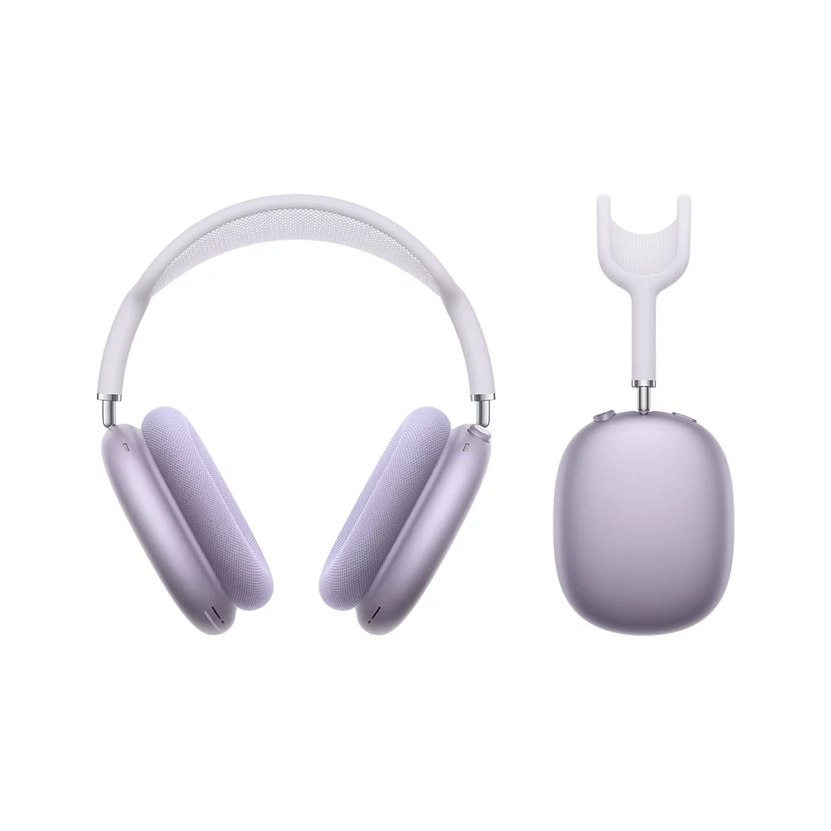 Casque et étui lilas clair. Bandeau blanc et oreillettes.