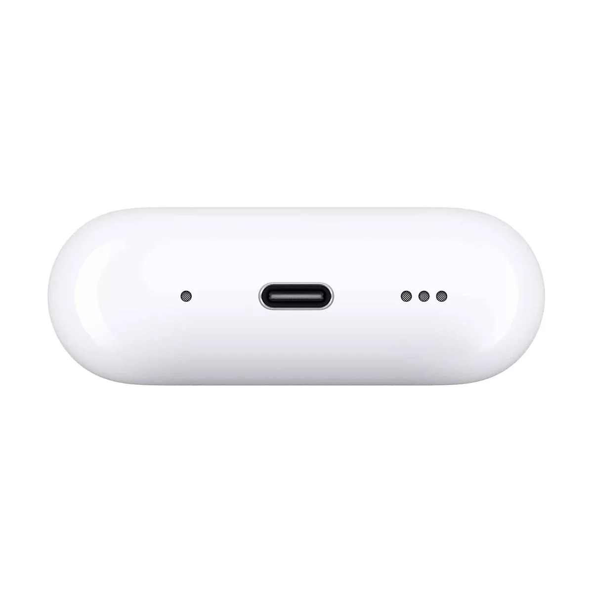 Nahaufnahme eines weißen Ladecase mit USB-C-Anschluss, einem Punkt und drei Punkten.