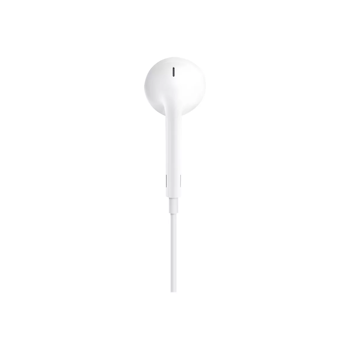 Weiße Ohrhörer-Einheit mit Kabel vor weißem Hintergrund.