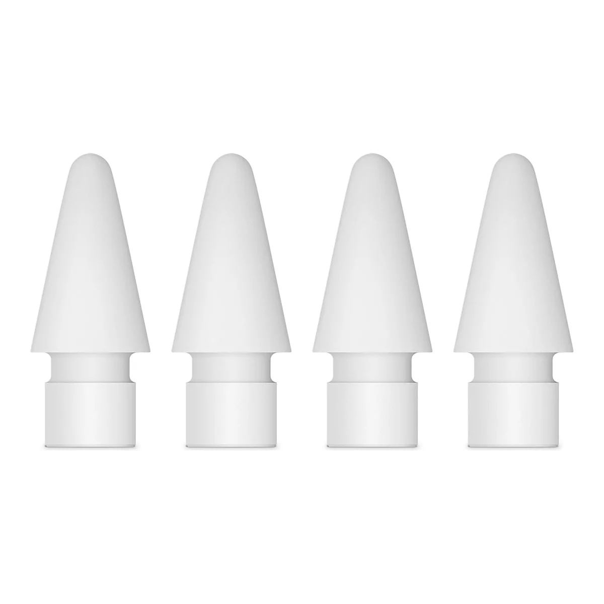 Quatre pointes de stylo blanches sur fond blanc, effilées.