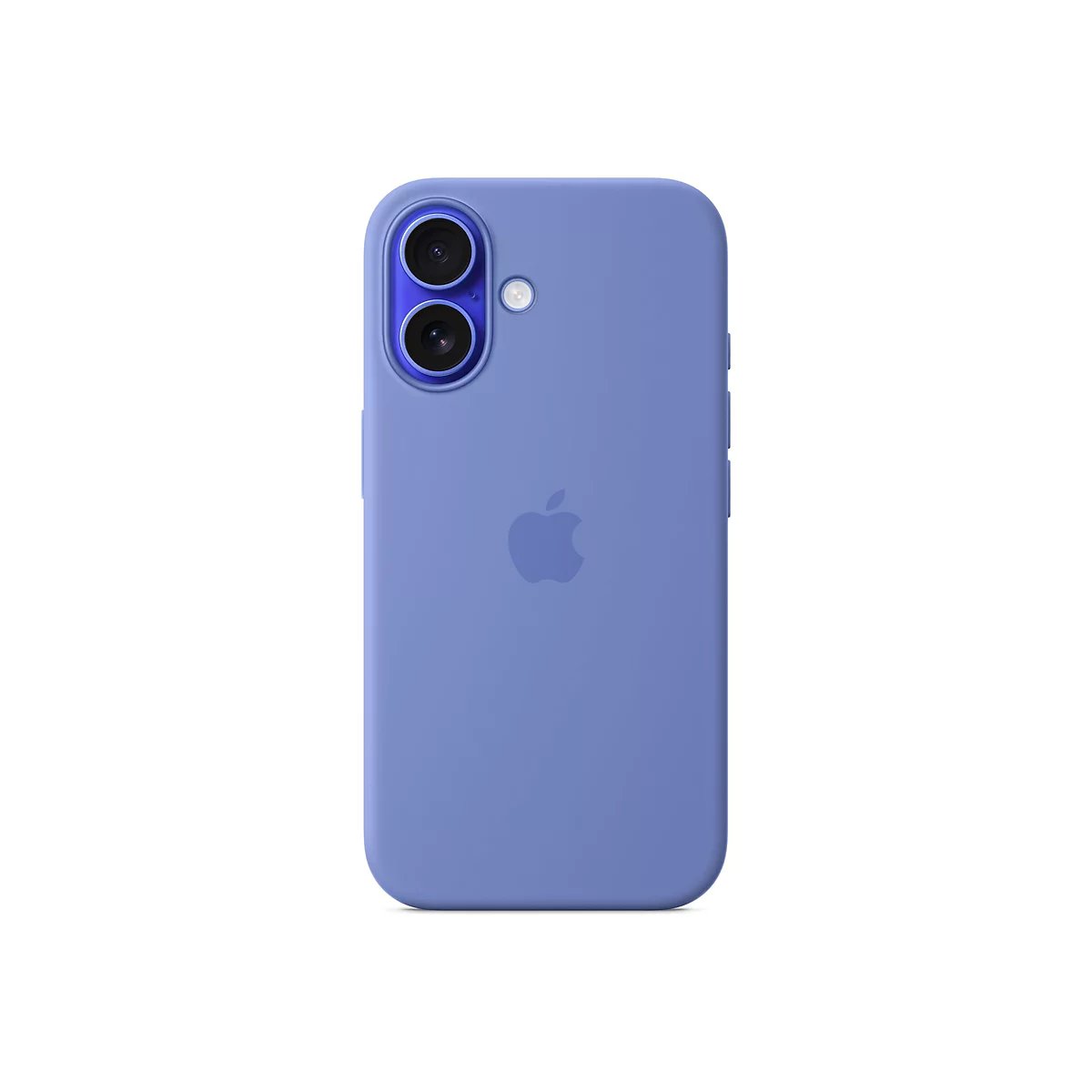 Hellblaues Handycase für ein Smartphone. Auf der Rückseite ist das Apple-Logo abgebildet.