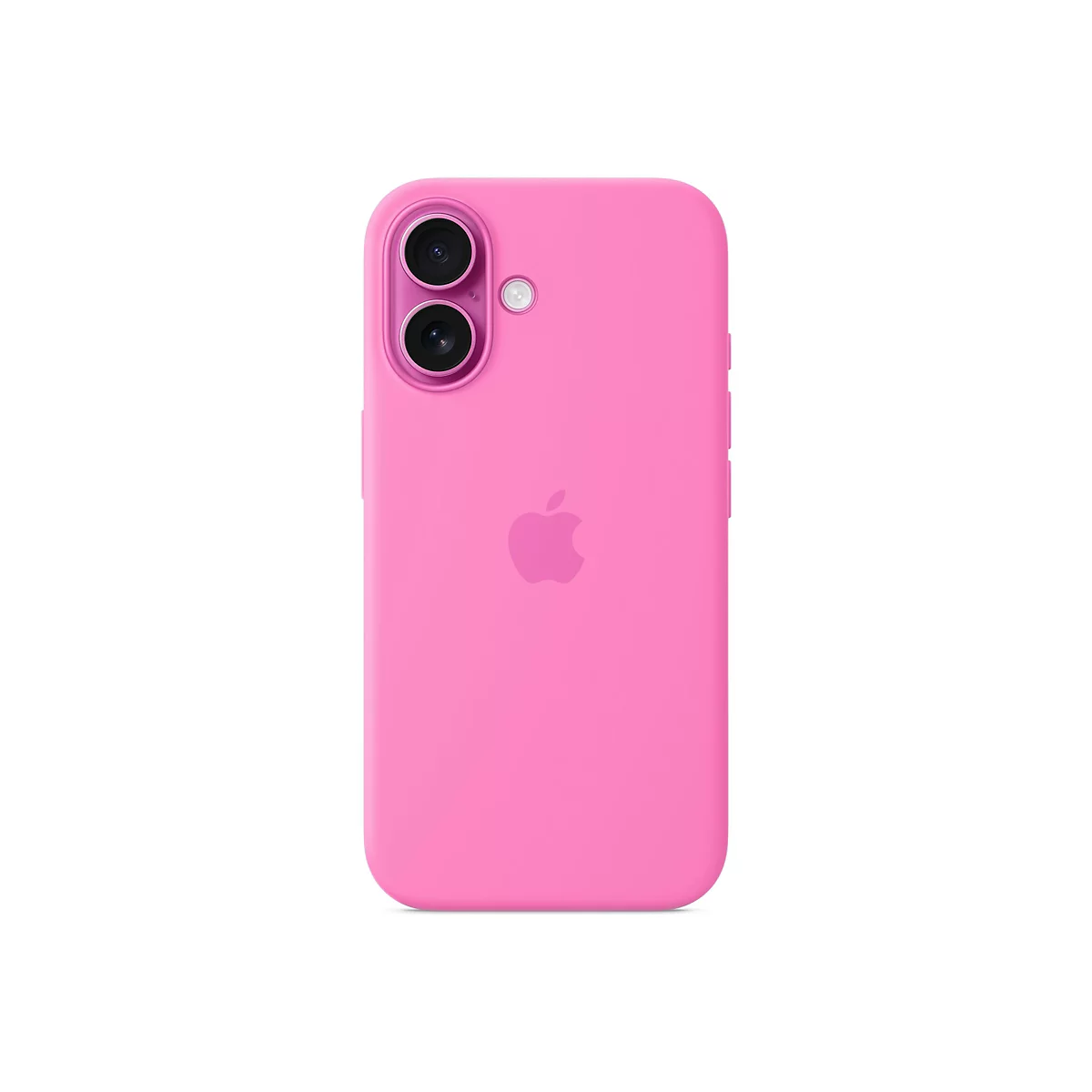 Ein pinkfarbenes iPhone-Case mit zwei Kamera-Objektiven und einem Apple-Logo.