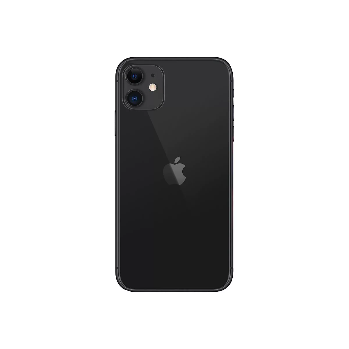 Schwarzes iPhone mit Apple-Logo auf der Rückseite und zwei Kameraobjektiven.