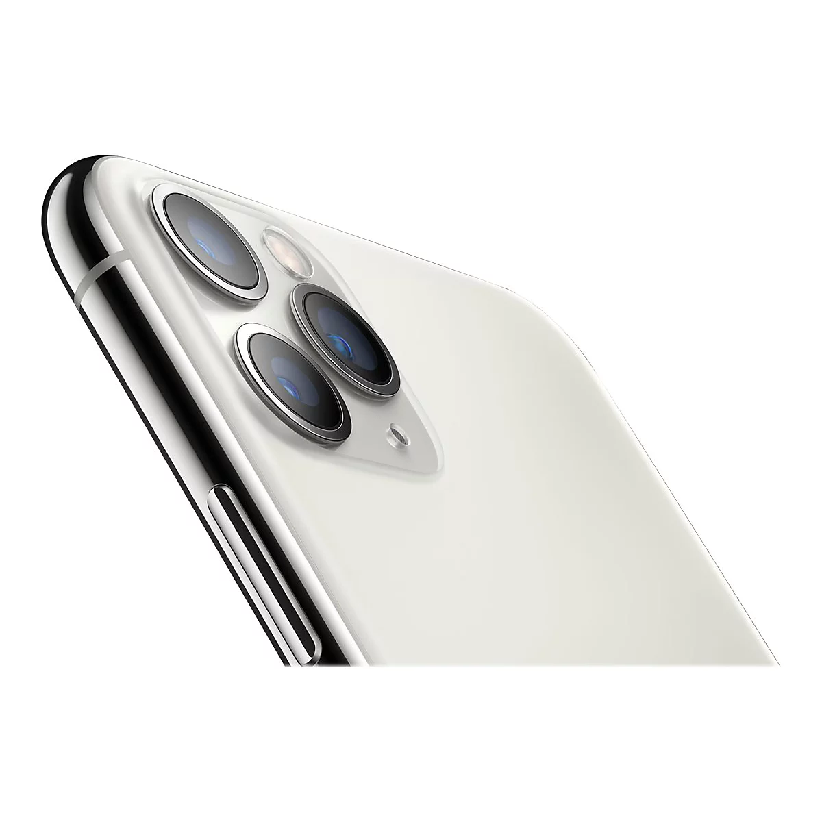 Nahaufnahme eines weißen Smartphones, die Rückseite zeigt drei Kameras und ein glänzendes Metallgehäuse.