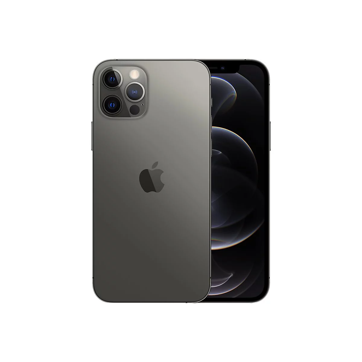 Dunkelgraues iPhone 12 Pro, Rückseite mit Apple-Logo und Kameraeinheit.