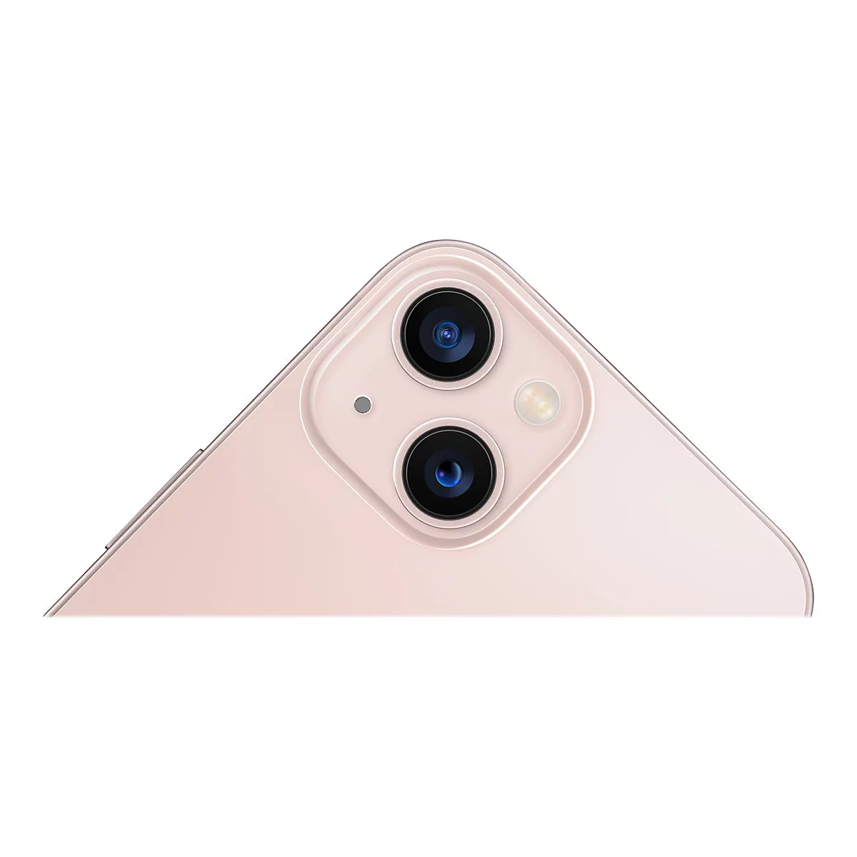 Nahaufnahme der Rückseite eines rosafarbenen Smartphones. Zwei Kameras, ein Blitz und ein Mikrofon sind deutlich sichtbar.