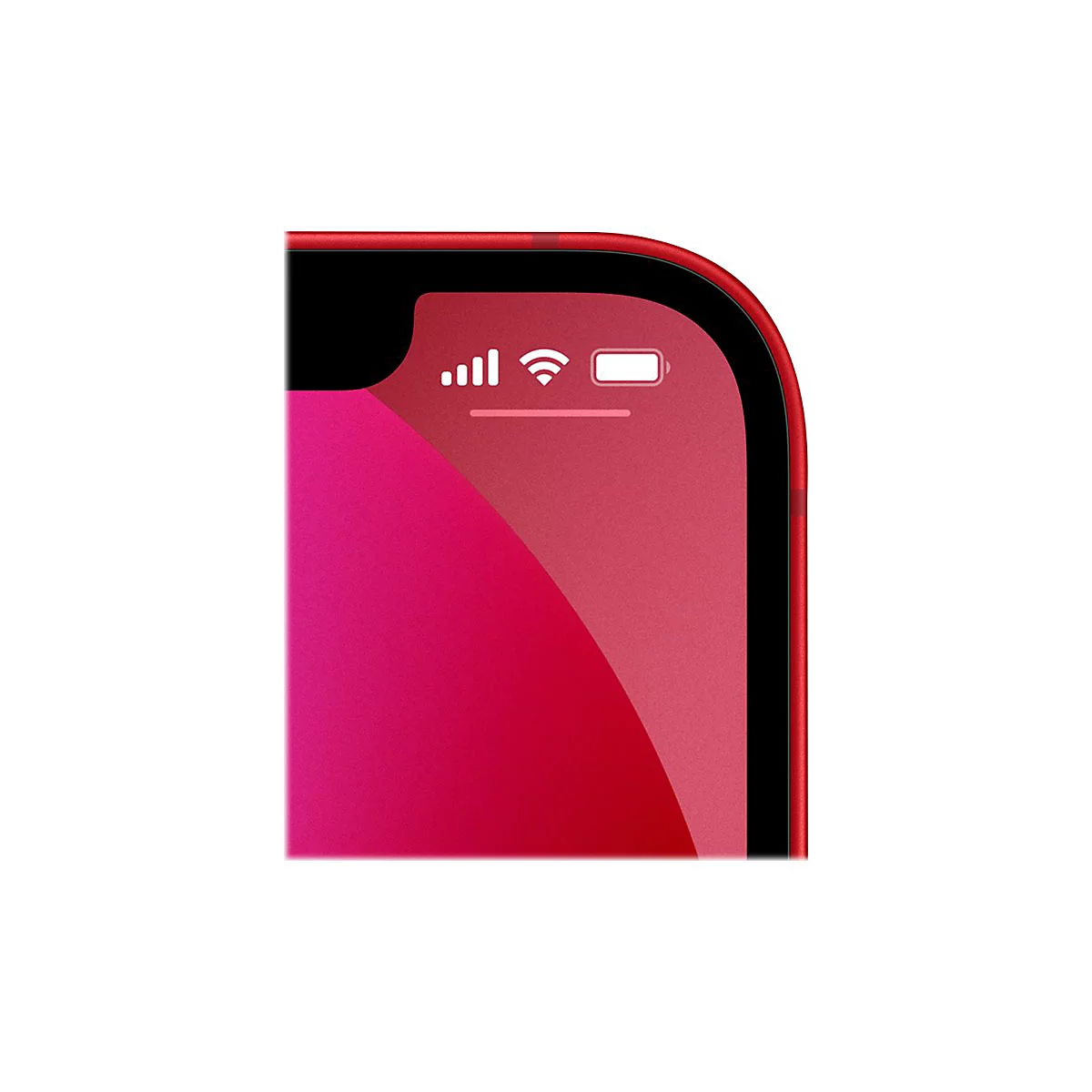 Nahaufnahme eines roten Smartphones. Oben rechts: Akku-, WLAN- und Signalstärke-Anzeige.